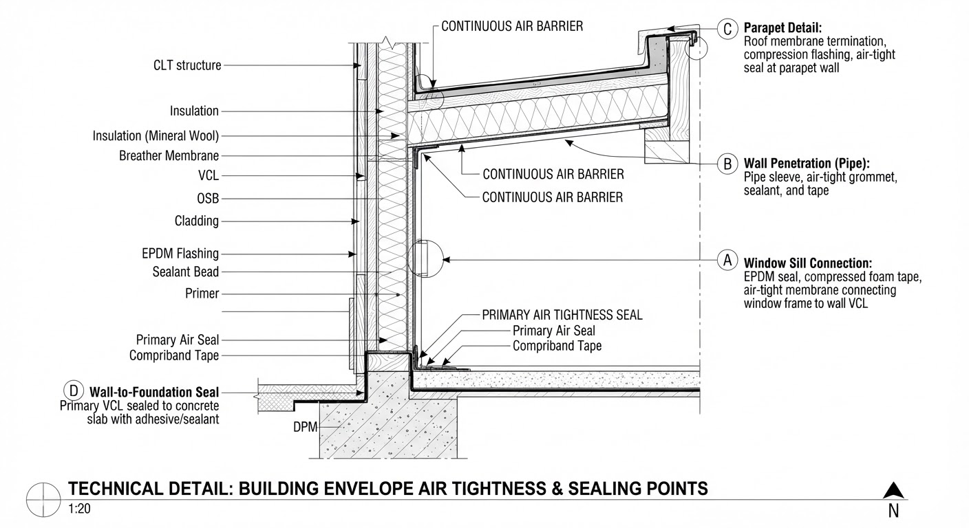 Gedetailleerde technische illustratie van een hoogwaardige gebouwschil